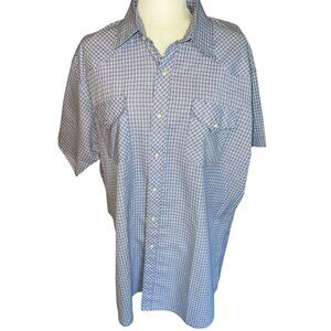 Vintage Blue Plaid Corral West Ranchwear Pearl Snap Short Sleeve Shirt Size XL
